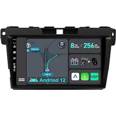 YUNTX [8 GB + 256 GB] Android 12 automašīnas radio ierīcei Mazda CX-7 (2008-2014) — [Integrēts CarPlay/Android Car/DSP/GPS] -9 collu IPS skārienekrāns CAM+MIC-DAB/Mirror Link/Bluetooth 5.0/ AHD/360 kamera/WiFi