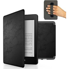 MyGadget mākslīgās ādas futrālis, kas paredzēts Amazon Kindle Paperwhite 10. paaudzei (2018. gada modelis — PQ94WIF — 6 collas) ar rokas siksnu un automātisko miega/pamošanās funkciju melnā krāsā