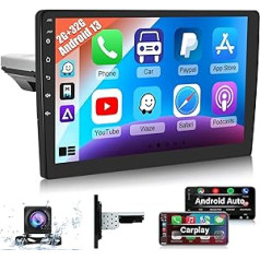 NHOPEEW 1 Din Android automašīnas radio ar Apple Carplay un Android Car 10,1 collas skārienekrāna radio Bluetooth WiFi GPS navigācijas sistēma Hi-Fi audio + AHD atpakaļgaitas kamera un mikrofons [2+32G]