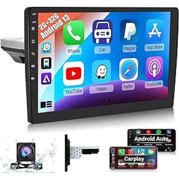 NHOPEEW 1 Din Android automašīnas radio ar Apple Carplay un Android Car 10,1 collas skārienekrāna radio Bluetooth WiFi GPS navigācijas sistēma Hi-Fi audio + AHD atpakaļgaitas kamera un mikrofons [2+32G]