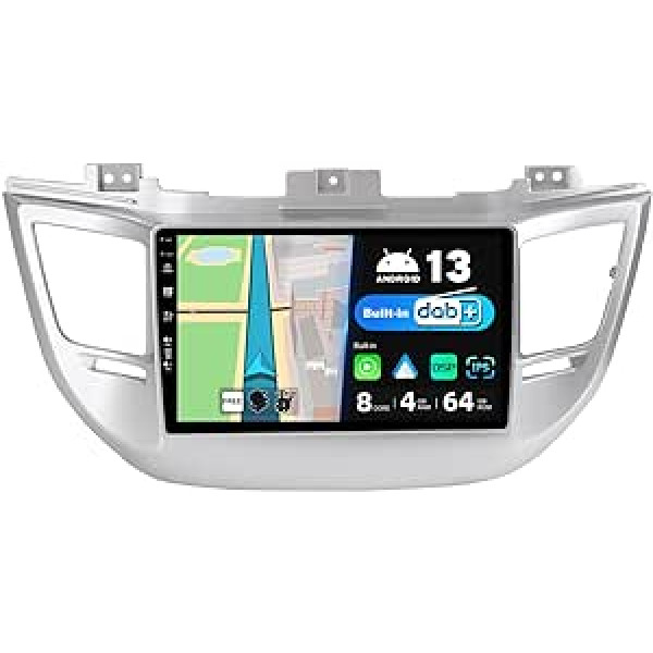 BXLIYER — iebūvēts DAB — Android 13 IPS automašīnas radio, kas paredzēts Hyundai Tucson (2014-2018) — bezvadu Carplay/Android automašīna — 4G+64G — LED kamera + mikrofons — 9 collu 2 DIN — stūres vadība, WiFi, ātra palai