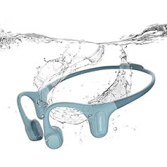 mojawa Run Plus Bone Conduction Headphones, IP68 Waterproof Swimming Headphones, Open Ear Bluetooth with Microphone and 32GB MP3, Running, Swimming, Blue