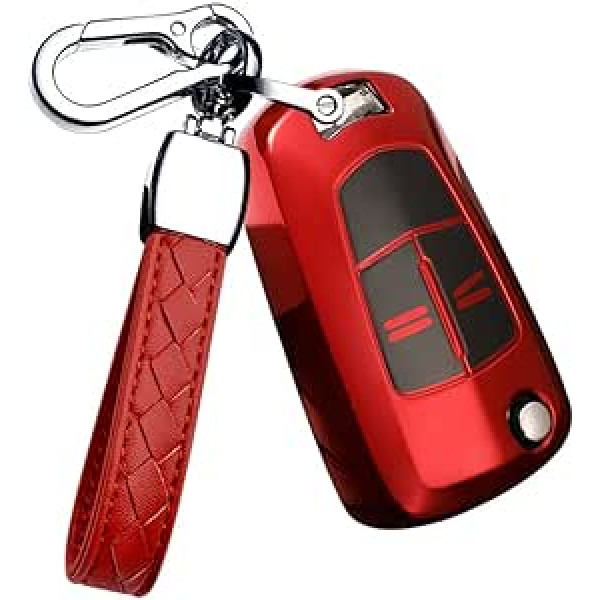 HIBEYO Flip Key automašīnas atslēgas futrālis der Vauxhall silikona aizsargājošais tālvadības atslēgas atloks priekš Opel Corsa Astra Vectra Zafira Antara Tigra atslēgu piekariņa atslēgas vāciņš 2-pogu sarkans