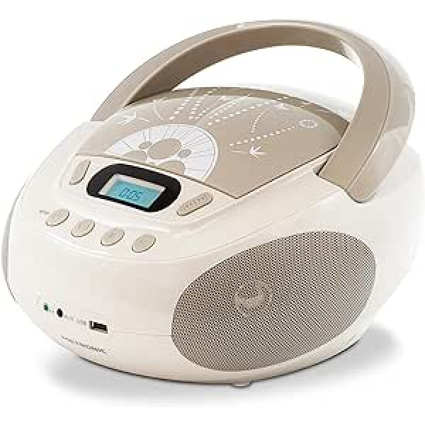 CD Player for Kids MP3 Soft Grey with USB Port, Power Supply or Batteries, Grey Scale