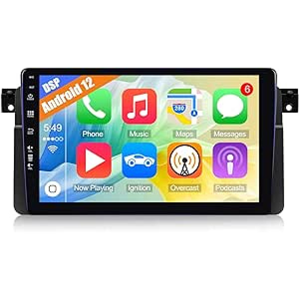 [8 kodoli] CAMECHO Android 12 automašīnas radio, kas paredzēts BMW E46 radio (1998-2006), 2G + 32G DSP, 9 collu ekrāna automašīnas radio ar Carplay Android Car Navigation Mirrorlink FM/RDS/AM Bluetooth 5.0 + atpakaļgaitas kameru