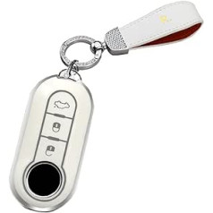 HIBEYO Flip Key Car Key Case der Fiat Key Case Silikona aizsargmaciņam Fiat 500L Ducato Panda Punto Bravo Ducato Musa Key Box tālvadības atslēga Flip Bling atslēgu gredzens balts