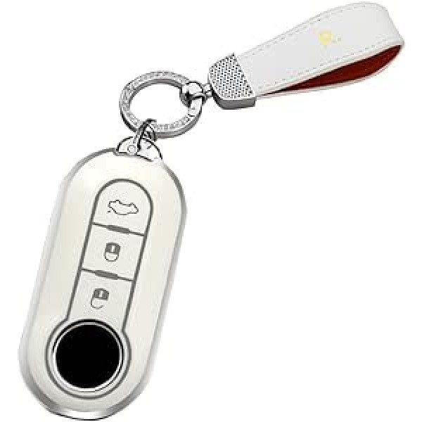 HIBEYO Flip Key Car Key Case der Fiat Key Case Silikona aizsargmaciņam Fiat 500L Ducato Panda Punto Bravo Ducato Musa Key Box tālvadības atslēga Flip Bling atslēgu gredzens balts