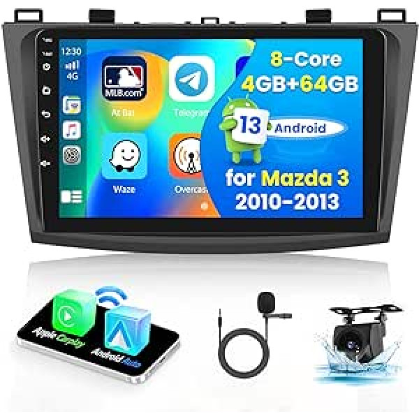 4 + 64 GB 8 kodolu radio Hikity bezvadu Carplay automašīnas radio ar navigācijas sistēmu Mazda 3 2010-2013 Android automašīnas radio ar 9 collu skārienjutīgu displeju ar Bluetooth FM/RDS WiFi/GPS