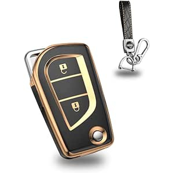 KUNIO Flip Car Key Case Piemērots Toyota Auris Corolla Avensis Verso Yaris Aygo Scion TC IM 2015 2016 TPU Key Case Key Case Key Shell 2 pogas A Melns