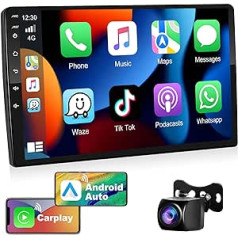 Podofo Car Radio Double DIN ar vadiem Apple Carplay Android Car 2G + 32G 10 collu Android Car Radio stereo ar ekrānu, ar 26UI, GPS navigāciju, RDS, Wi-Fi, FM + atpakaļgaitas kameru un mikrofonu