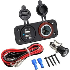 MMOBIEL Universāla strūklas devas 12V-24V Ausgabe 5V 2.1A + Zigarettenanzünder Anschlüsse un 2 USB ports ar LED indikatoru für Boot Motorrad Rasenmaher Tracktor RV ATV Auto inkl Anschluss Set