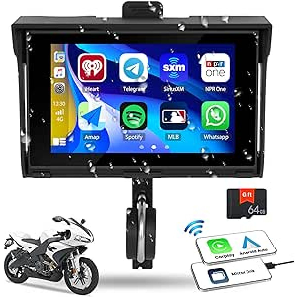 OiLiehu Motociklu Pārnēsājams Automašīnas Radio ar Ekrānu Bezvadu Apple CarPlay & Android Car 5 collu IP68 ūdensizturīgs skārienekrāna motocikls ar Bluetooth Type-C TF Hole stūres vadību + 64 TF karti