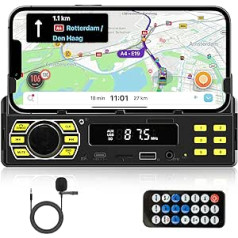 Hodozzy 1 DIN automašīnas radio ar Bluetooth 1 DIN radio ar lietotņu vadību automašīnas MP3 atskaņotāja atbalsts brīvroku zvanu/U diska/FM/TF karte/AUX/balss vadības automašīnas radio uztvērējs ar tālruņa turētāju