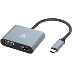 XtremeMac USB-C prie HDMI ir VGA adapteris, dvigubas ekranas, 4K Ultra HD (HDMI) ir Full HD (VGA), MacBook Pro/Air M1, iPad Pro/Air/Mini 6, Dell Xps 13/15, kokybiška aliuminio konstrukcija – Erdvė pilka