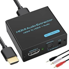 CMSTEDCD HDMI garso ištraukiklis, 4K x 2K @ 30Hz, HDMI į optinį Spdif Toslink ir 3,5 mm L/R stereo garso keitiklis, palaiko DTS-HD/3D/Blue-Ray/Dolby-AC3/PS3/PS4/HDTV