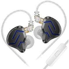 LINSOUL KZ ZSN PRO 2 iebūvējams auss monitors, 1BA+1DD hibrīda draivera HiFi austiņas IEM, vadu austiņas, noņemams sudrabots padziļināts 0,75 mm 2 kontaktu kabelis audiofiliem (melns, ar mikrofonu)