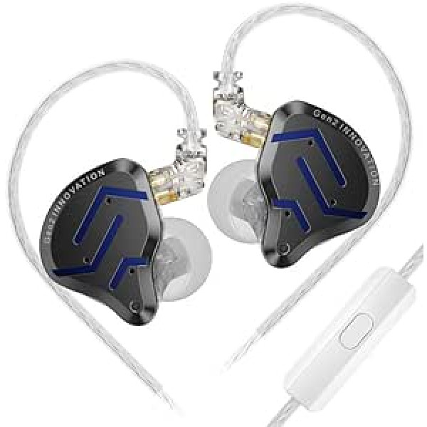 LINSOUL KZ ZSN PRO 2 iebūvējams auss monitors, 1BA+1DD hibrīda draivera HiFi austiņas IEM, vadu austiņas, noņemams sudrabots padziļināts 0,75 mm 2 kontaktu kabelis audiofiliem (melns, ar mikrofonu)