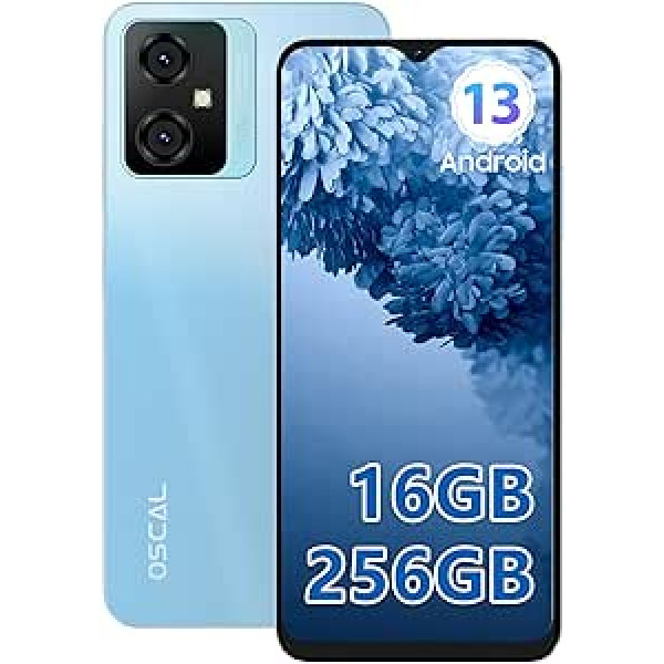 OSCAL Tiger10 Android 13 viedtālrunis bez līguma, 16 GB + 256 GB, astoņkodolu 90 Hz 6,56 collu HD+ displejs, 5180 mAh 50 MP kamera, pirkstu nospiedums, GPS, dubultā SIM karte, 4G mobilie tālruņi bez Simlock