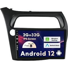 SXAUTO Android 12 IPS 9 collu automašīnas radio priekš Honda Civic (2006-2012) - Iebūvēts CarPlay/Android Car/DSP - Bezmaksas atpakaļgaitas kamera - 2G + 32G - Stūres vadība DAB Fast Boot WiFi Google - 2 DIN