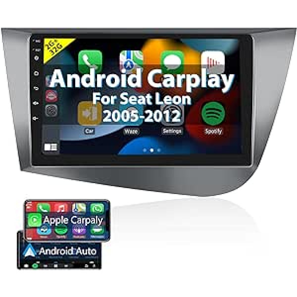 Podofo Carplay automobilinis radijas, skirtas Seat Leon 2 MK2 2005-2012 (vairas kairėje pusėje), Android 2G + 32G HiFi, Android automobilio GPS 9 colių jutiklinis ekranas WiFi Bluetooth FM RDS radijas USB automobilio navigacijos grotuvas, skirtas Seat 