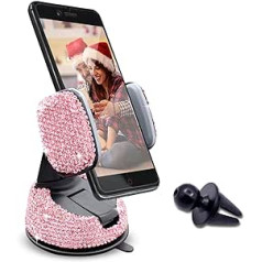 YnGia Bling Rhinestone Car Mobile Phone Holder Windscreen Dashboard Holder Adjustable Mobile Phone Holder for Easy View GPS Screen Compatible with iPhone 5 6s 7 8s 9 10 SE XS XR S20 (Pink)