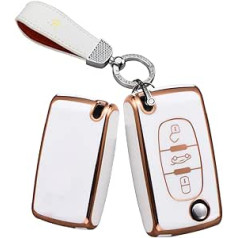 HIBEYO Flip Car Key Case Der Peugeot Key Case TPU Silikona aizsargvāciņš priekš Citroen C2 C3 C4 Berlingo priekš Peugeot 207 307 407 308 607 Flip Key Box 3 pogas Balts