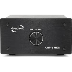 Dynavox AMP-S MKII pastiprinātājs un kārbas slēdzis metāla korpusā stereo un telpiskās skaņas pastiprinātājam, banānu spraudņa vai spailes savienojumam — melns