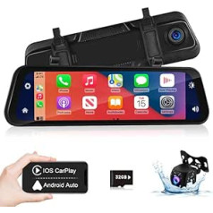 9,66 collu Apple Carplay Mirror Dashcam ar atpakaļgaitas kameru, Android automašīna, balss vadība, GPS, G sensors, Super Night Vision, WDR, cilpas ierakstīšana, stāvvietas novērošana, 32 G SD karte