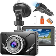 1080P FHD Dash Cam with SD Card, 3 Inch IPS Screen, Night Vision, 170° Wide Angle, G-Sensor, Loop Recording, Motion Detection, Parking Monitoring, WDR, Zinc Alloy Front Cover