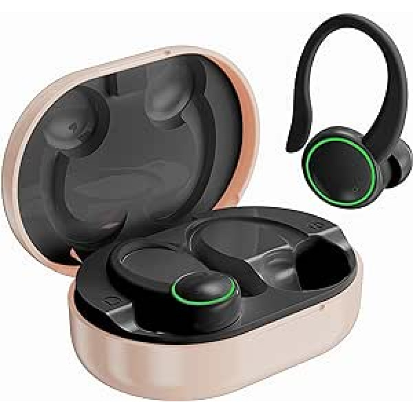 Sporta Bluetooth austiņas, ieliekamas bezvadu austiņas ar 2 ENC mikrofoniem HD zvaniem, Bloototh 5.3 basa pastiprinātas stereo skaņas austiņas ar 48H USB C uzlādes korpusa LED displeju, IP7 ūdensizturīgs