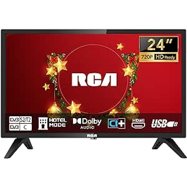 RCA TV 24 Zoll Fernseher (60 cm) HD gatavs Dolby Audio trīskāršais uztvērējs (DVB-T/T2-CS/S2) USB multivides atskaņotājs HDMI CI/CI+ Hotelmodus (2024)