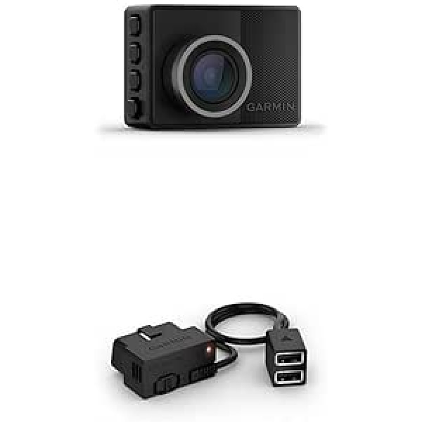 Garmin Dash Cam 57 — kompakta paneļa kamera ar automātisku negadījumu noteikšanu, 2 collu krāsu displejs un pastāvīgās strāvas avota kabelis, 010-12530-23