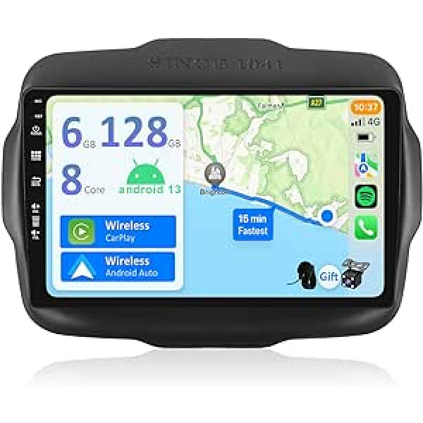 YUNTX [6 GB + 128 GB] Android 12 automašīnas radio ierīcei Jeep Renegade (2015-2018) - [Integrēta CarPlay/Android Car/DSP/GPS] -9 collu IPS 2.5D kamera + MIC-DAB/Stūres vadība/Spoguļa saite/Bluetooth 5,0/360