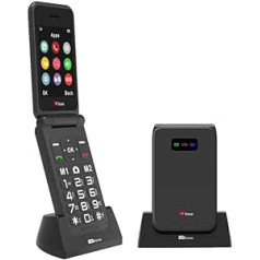 TTfone TT760 4G USB-C mobilais tālrunis gados vecākiem cilvēkiem, vienkāršs un ērti lietojams, lēts un ērti lietojams, saliekams elements, Vodafone Pay as You Go (melns, ar dokstacijas lādētāju)