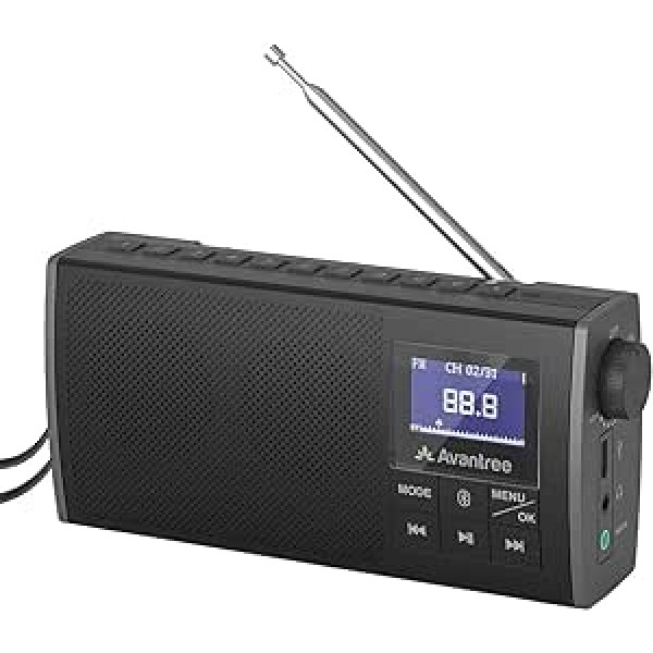 Avantree Soundbyte 860s pārnēsājams mazs FM radio ar baterijām darbināms radio ar Bluetooth skaļruni un SD karti MP3 atskaņotāju, bezvadu 6W skaļruni, automātisku stacijas meklēšanu, 8 stundas