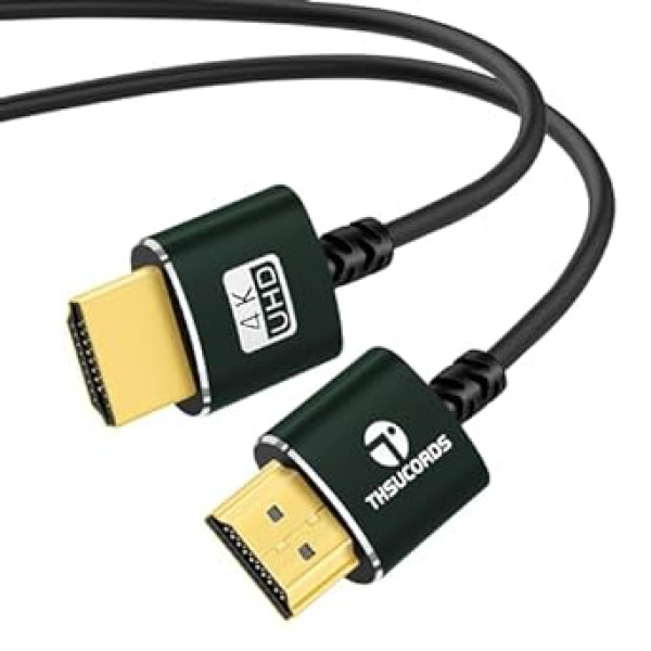 Thsucords plonas 10 m HDMI kabelis, itin minkštas ir plonas HDMI į HDMI laidas, itin lankstus ir plonas HDMI laidas, palaiko didelės spartos 4K @ 60 Hz, 18 Gbps, 2160p 1080p