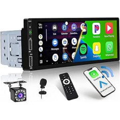 1 DIN Car Radio with Carplay & Android Car, 6.9 Inch Screen, Bluetooth, Hands-Free Mirror Link, Touchscreen Car Radio with FM/EQ/USB/Reversing Camera/Microphone