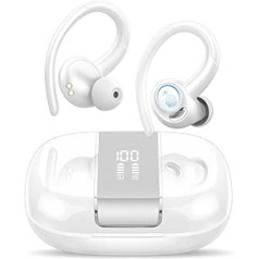 Csasan Bluetooth Sporta austiņas, In-Ear Bluetooth 5.3 austiņas ar ausu āķiem, 48 stundu 3D Stereo CVC 8.0 HD Call Headphones Bezvadu ar HD mikrofonu, Touch Control, LED displejs, IP7 ūdensizturīgs