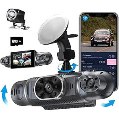 Dash Cam Car 360° ar 4x kameru FHD 1080P priekšā un aizmugurē pa kreisi pa labi, automašīnas kameras paneļu kameru ar Wi-Fi, 24 stundu stāvvietas režīmu, automašīnas kameru ar nakts redzamību, Dash Cam ar G sensoru, ar 128 GB karti