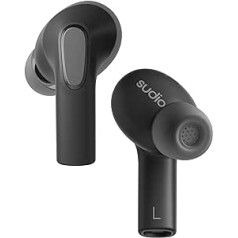 Sudio E3 Black, In-Ear, True Wireless, Šļakatu drošs, IPX4, Bluetooth v5.3, USB-C, 6 stundu atskaņošanas laiks