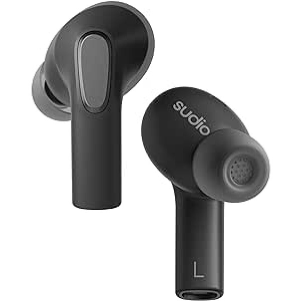 Sudio E3 Black, In-Ear, True Wireless, Šļakatu drošs, IPX4, Bluetooth v5.3, USB-C, 6 stundu atskaņošanas laiks