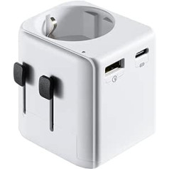 Ewent universālais ceļojumu adapteris, universālais Schuko ceļojumu adapteris ar 1 C tipa USB lādētāja pieslēgvietu un 1 USB portu, Schuko ceļojumu adapteris visā pasaulē uz pasaules kontaktligzdu no Eiropas vairāk nekā 150 valstīm