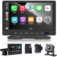 CAMECHO bezvadu Apple CarPlay un Android automašīnas displejs, 7 collu portatīvais automašīnas radio bezvadu Carplay ar HD skārienekrānu, Bluetooth/FM/Google/Apple Airplay/AUX + 64G karte + atpakaļgaitas kamera