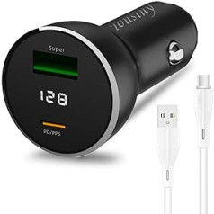 SUPERVOOC automašīnas lādētāja adapteris, Oppo automašīnas lādētājs 60 W Savietojams ar 65 W/50 W, 2 portu 12/24 V cigarešu šķiltavu lādētājs ar USB C vadu priekš Oppo Find X5 Reno8/7/4/A96/A76/A16/A15, OnePlus, Realme