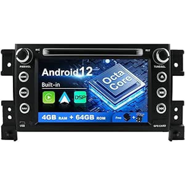 SXAUTO Android 12 automašīnas radio, kas paredzēts Suzuki Grand Vitara (2005-2018) - Iebūvēts Carplay/Android Car - LED kamera + mikrofons - 4G + 64G - DAB 360-CAM stūres vadība Fast Boot WiFi BT5.0 AHD - 2 DIN IPS 8