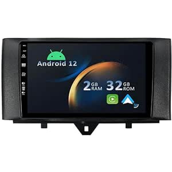 YUNTX Android 12 automašīnas radio tālrunim Mercedes Benz Smart Fortwo 2 (2011-2015) [Integrēts CarPlay/Android Car/GPS]-9 collu IPS 2.5D skārienekrāns, bezmaksas kamera DAB/Stūres vadība/MirrorLink/Bluetooth 5.0