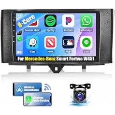 8 kodolu Android 13 automašīnas radio dubultā DIN ar satelīta navigācijas ierīci Mercedes-Benz Smart Fortwo W451 2011-2015, 2G + 64G, 9 collu ekrāns ar Carplay bezvadu Android automašīnas DSP RDS Bluetooth spoguļa saiti + atpakaļgaita