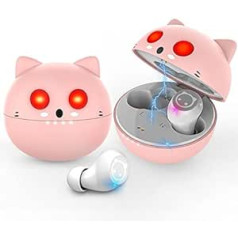 Rozā Bluetooth austiņas In-Ear Bezvadu austiņas Austiņas ar Cute Cat uzlādes korpusu un mikrofonu, 36 stundu HiFi stereo atskaņošanas laiks IPX5 ūdensizturīgas sporta austiņas priekš iPhone Android