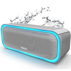 DOSS „Bluetooth“ garsiakalbis, „SoundBox Pro“ muzikos dėžutė „Bluetooth“, 20 W, įvairiaspalvės šviesos, IPX5 atsparus vandeniui, 20 H baterija, belaidis stereofoninis poravimas, „Bluetooth“ dėžutė mobiliajam telefonui, lauke, papl