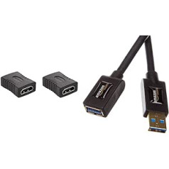 Amazon Basics — HDMI Adapter 2 Pack 29 x 22 mm Black & USB 3.0 pagarinātājs no vīrieša līdz mātītei 3 m (atpakaļsaderība ar USB 2.0 un 1.1)